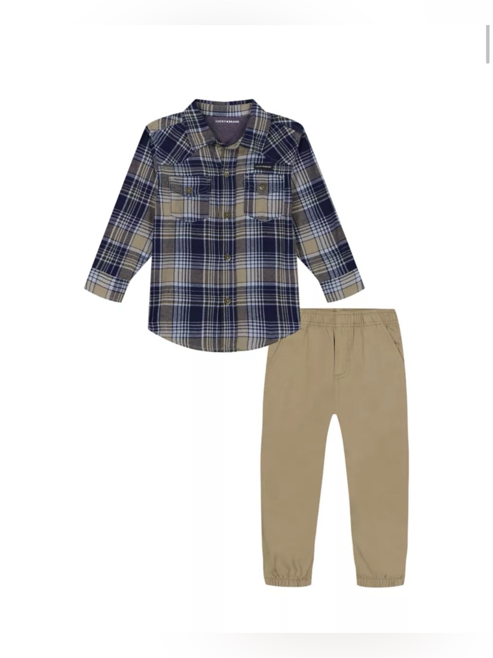 Lucky Brand Baby Baby Boys Woven Plaid Shirt and Pants Set